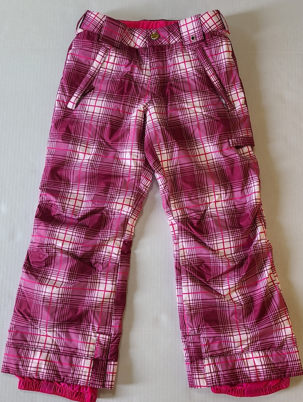 Burton Dryride Kids Girls M 7/8 Plaid Pink Snow Pants Snowboarding Ski Bottoms